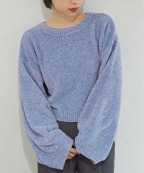 tiptop(ティップトップ)の「ラメベロアモールショート丈プルオーバー(ニット/セーター・レディース・アイボリー/ブラック/サックスブルー/ネイビー/イエロー/ピンク・FREE)」の4枚目の写真