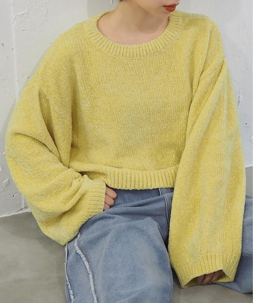 tiptop(ティップトップ)の「ラメベロアモールショート丈プルオーバー(ニット/セーター・レディース・アイボリー/ブラック/サックスブルー/ネイビー/イエロー/ピンク・FREE)」の5枚目の写真