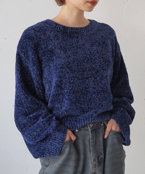 セール】ラメベロアモールショート丈プルオーバー（ニット/セーター