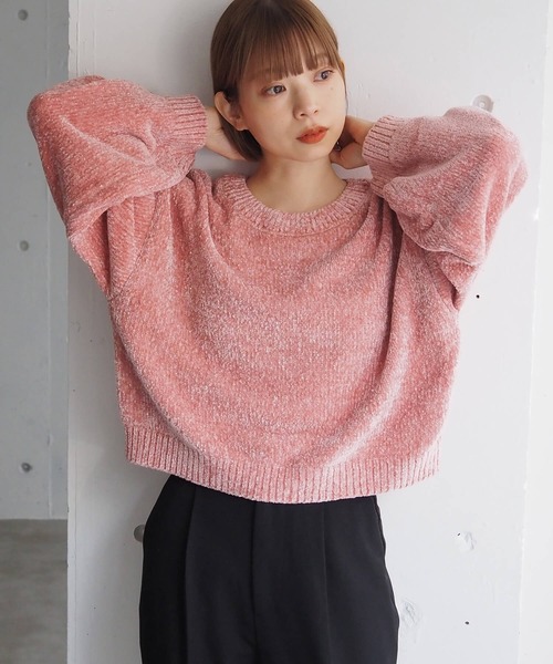セール】ラメベロアモールショート丈プルオーバー（ニット/セーター