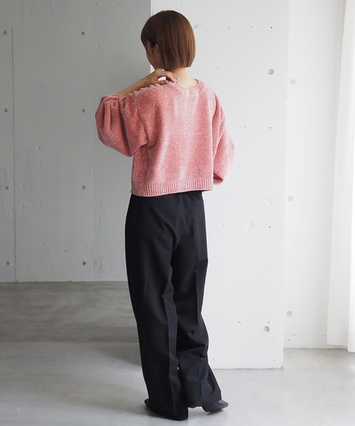 tiptop(ティップトップ)の「ラメベロアモールショート丈プルオーバー(ニット/セーター・レディース・アイボリー/ブラック/サックスブルー/ネイビー/イエロー/ピンク・FREE)」の13枚目の写真