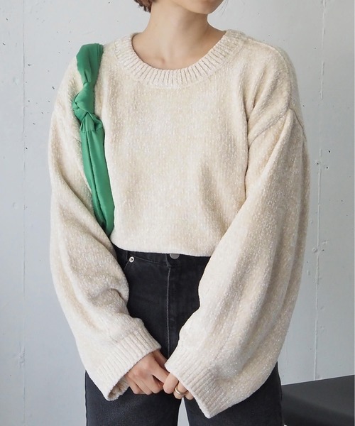 tiptop(ティップトップ)の「ラメベロアモールショート丈プルオーバー(ニット/セーター・レディース・アイボリー/ブラック/サックスブルー/ネイビー/イエロー/ピンク・FREE)」の8枚目の写真