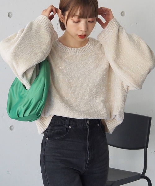 tiptop(ティップトップ)の「ラメベロアモールショート丈プルオーバー(ニット/セーター・レディース・アイボリー/ブラック/サックスブルー/ネイビー/イエロー/ピンク・FREE)」の9枚目の写真