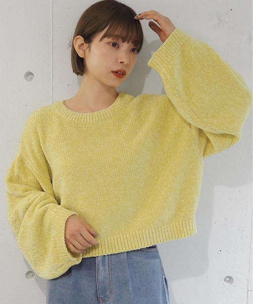 セール】ラメベロアモールショート丈プルオーバー（ニット/セーター