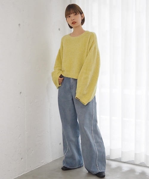 tiptop(ティップトップ)の「ラメベロアモールショート丈プルオーバー(ニット/セーター・レディース・アイボリー/ブラック/サックスブルー/ネイビー/イエロー/ピンク・FREE)」の21枚目の写真