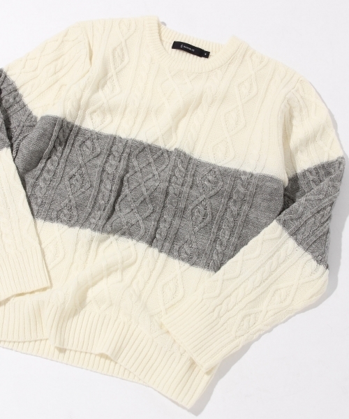 RAGEBLUE(レイジブルー)の「<人気アイテム>ケーブルニットクルー/568536(ニット/セーター・メンズ・オリーブ/グレー/ホワイト/ワインレッド/キャメル/ブラウン/ネイビー/グレー系その他・MEDIUM/LARGE/SMALL)」の3枚目の写真