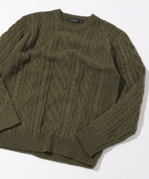 RAGEBLUE(レイジブルー)の「<人気アイテム>ケーブルニットクルー/568536(ニット/セーター・メンズ・オリーブ/グレー/ホワイト/ワインレッド/キャメル/ブラウン/ネイビー/グレー系その他・MEDIUM/LARGE/SMALL)」の6枚目の写真