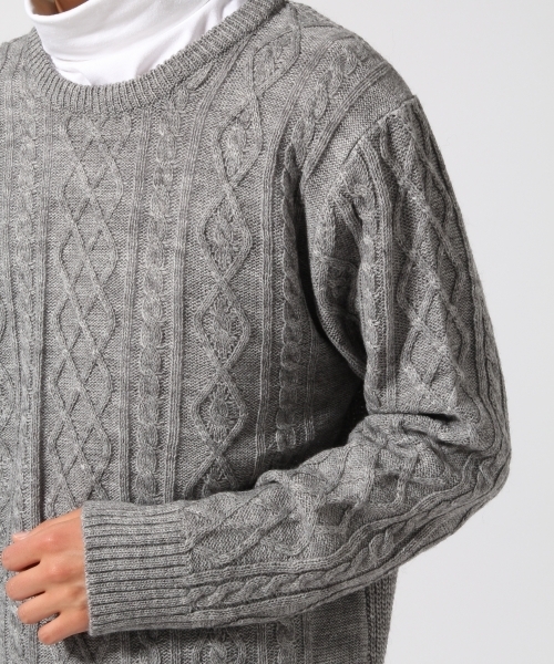 RAGEBLUE(レイジブルー)の「<人気アイテム>ケーブルニットクルー/568536(ニット/セーター・メンズ・オリーブ/グレー/ホワイト/ワインレッド/キャメル/ブラウン/ネイビー/グレー系その他・MEDIUM/LARGE/SMALL)」の12枚目の写真