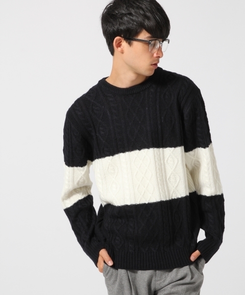 RAGEBLUE(レイジブルー)の「<人気アイテム>ケーブルニットクルー/568536(ニット/セーター・メンズ・オリーブ/グレー/ホワイト/ワインレッド/キャメル/ブラウン/ネイビー/グレー系その他・MEDIUM/LARGE/SMALL)」の13枚目の写真