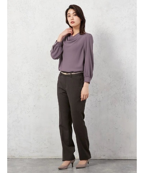 HARUYAMA（ハルヤマ）の「【ストレッチ】ラチネ織 ドレープネックブラウス 9分袖 ウォッシャブル SOFFICE 通年（シャツ/ブラウス・レディース・ライトグレー/ブラウン・S/M/L/LL）」の10枚目の写真