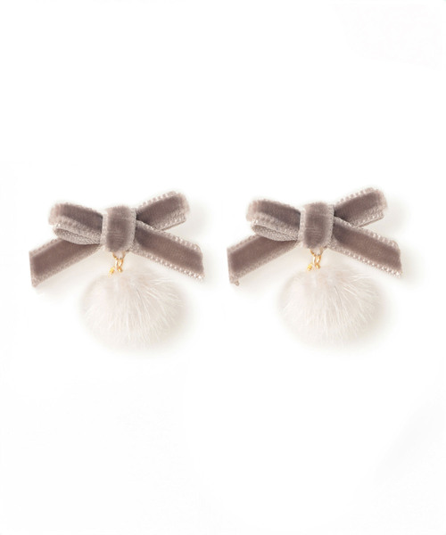 ROPE' PICNIC（ロペピクニック）の「ベルベットリボン×シャギーボールプチピアス（ピアス（両耳用）・レディース・グリーン系その他/ベージュ/オレンジ系その他・FREE）」の7枚目の写真