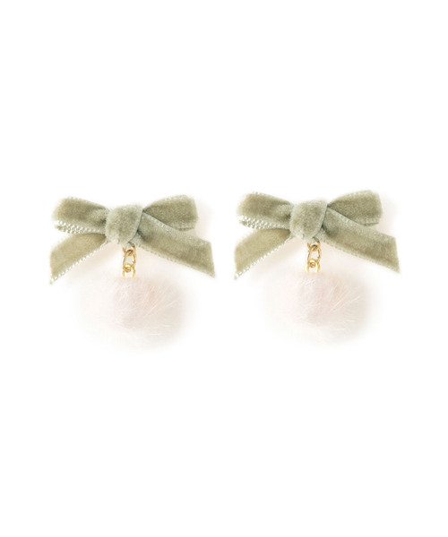 ROPE' PICNIC（ロペピクニック）の「ベルベットリボン×シャギーボールプチピアス（ピアス（両耳用）・レディース・グリーン系その他/ベージュ/オレンジ系その他・FREE）」の12枚目の写真