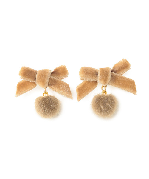 ROPE' PICNIC（ロペピクニック）の「ベルベットリボン×シャギーボールプチピアス（ピアス（両耳用）・レディース・グリーン系その他/ベージュ/オレンジ系その他・FREE）」の15枚目の写真