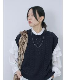 Samansa Mos2 blue | ウール混ケーブルニットベスト(ニット/セーター)