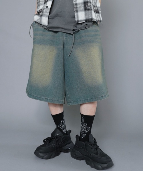セール】ヴィンテージライクグランジデニムハーフパンツ（デニムパンツ