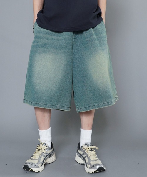 SPINNS(スピンズ)の「ヴィンテージライクグランジデニムハーフパンツ(デニムパンツ・メンズ・ブラック×ベージュ/ブルー系その他/ブルー系その他2/サックスブルー系・S/M/L)」の8枚目の写真
