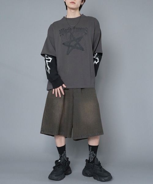 SPINNS(スピンズ)の「ヴィンテージライクグランジデニムハーフパンツ(デニムパンツ・メンズ・ブラック×ベージュ/ブルー系その他/ブルー系その他2/サックスブルー系・S/M/L)」の16枚目の写真