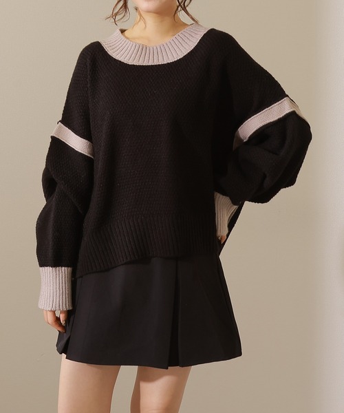 Lace Ladies(レースレディース)の「配色 ライン サイド スリット ニット プルオーバー(ニット/セーター・レディース・ブラック/アイボリー/グレイッシュベージュ・FREE/S)」の5枚目の写真
