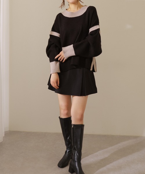 Lace Ladies(レースレディース)の「配色 ライン サイド スリット ニット プルオーバー(ニット/セーター・レディース・ブラック/アイボリー/グレイッシュベージュ・FREE/S)」の7枚目の写真