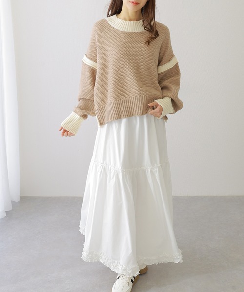 Lace Ladies(レースレディース)の「配色 ライン サイド スリット ニット プルオーバー(ニット/セーター・レディース・ブラック/アイボリー/グレイッシュベージュ・FREE/S)」の21枚目の写真