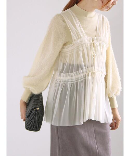 Te chichi（テチチ）の「前後2WAYチュールレイヤードベスト（シャツ/ブラウス・レディース・オフホワイト/グレー/チャコールグレー・F）」の2枚目の写真