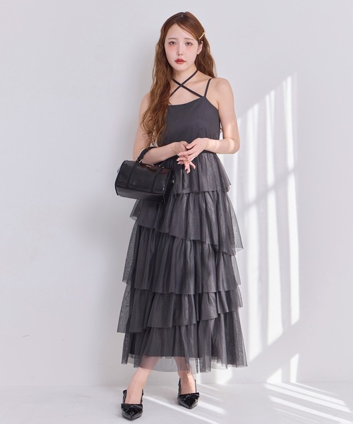 one after another NICE CLAUP（ワンアフターアナザーナイスクラップ）の「ティアードフリルキャミワンピース（ワンピース・レディース・ドット/アイボリー/チャコールグレー/ミント/ネイビー/ホワイト系・FREE）」の18枚目の写真