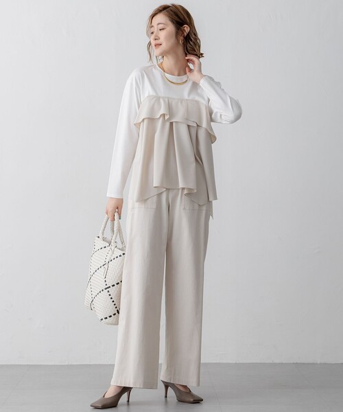 セール】【洗える】スラブツイルストレッチ ワイド パンツ（その他