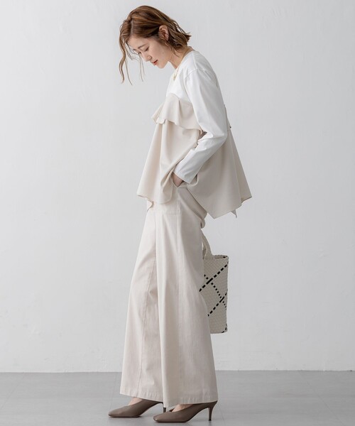 専用23区 【洗える】スラブツイル ストレッチ ワイド パンツ 40号 23区｜【洗える】スラブツイルストレッチ ワイド パンツ