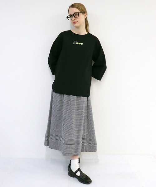 haupia(ハウピア)の「コットンタブリエ【エプロン付きスカート】(スカート・レディース・チェック/ネイビー/オフホワイト/ブラック・MEDIUM)」の6枚目の写真