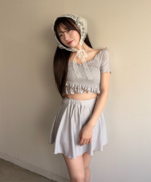 mellowneon（メロウネオン）の「3wayシャーリングチェック水着（水着・レディース・グレー/ベージュ・FREE）」の20枚目の写真