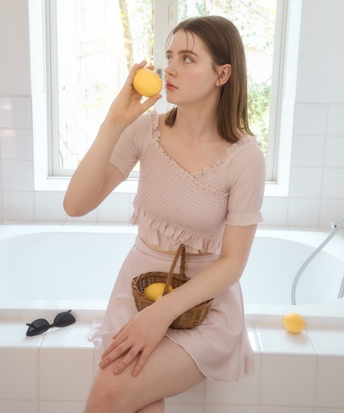 mellowneon（メロウネオン）の「3wayシャーリングチェック水着（水着・レディース・グレー/ベージュ・FREE）」の22枚目の写真