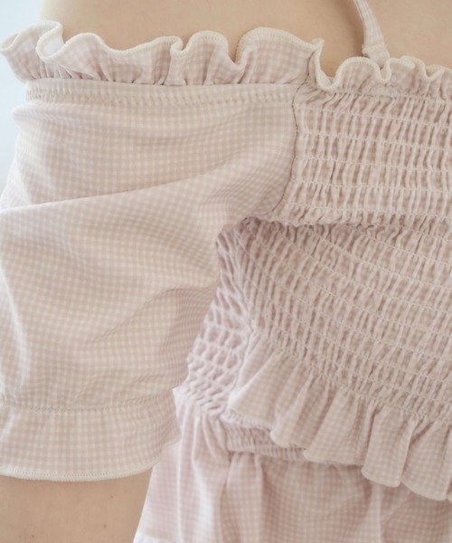 mellowneon（メロウネオン）の「3wayシャーリングチェック水着（水着・レディース・グレー/ベージュ・FREE）」の9枚目の写真