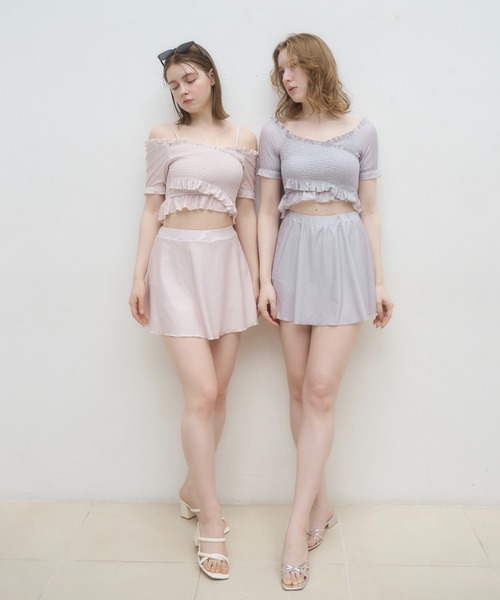 mellowneon（メロウネオン）の「3wayシャーリングチェック水着（水着・レディース・グレー/ベージュ・FREE）」の19枚目の写真