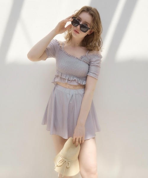 mellowneon（メロウネオン）の「3wayシャーリングチェック水着（水着・レディース・グレー/ベージュ・FREE）」の11枚目の写真