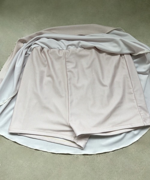 mellowneon（メロウネオン）の「3wayシャーリングチェック水着（水着・レディース・グレー/ベージュ・FREE）」の3枚目の写真