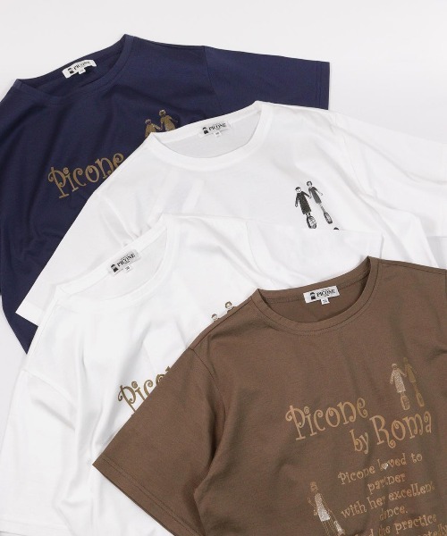 STUDIO PICONE(スタジオピッコーネ)の「コットン100%冷感プリントTシャツ(Tシャツ/カットソー・レディース・ホワイト×ゴールド/ブラウン/ホワイト×シルバー/ネイビー・LL/L/M)」の12枚目の写真