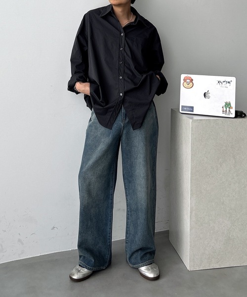 UNDERSTATEMENTs（アンダーステイトメント）の「【ユニセックス】合皮パッチステッチストレートデニムパンツ（デニムパンツ・メンズ・ブラック/ブルー/ブラック系その他/ブルー系その他・SMALL/LARGE/MEDIUM）」の5枚目の写真