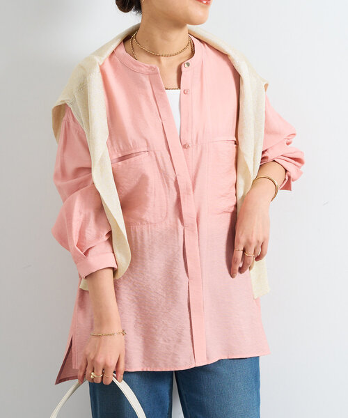 un dix cors(アンディコール)の「ヴィンテージバンドカラーシャツ(シャツ/ブラウス・レディース・カーキ/ピンク/オフホワイト・FREE)」の1枚目の写真