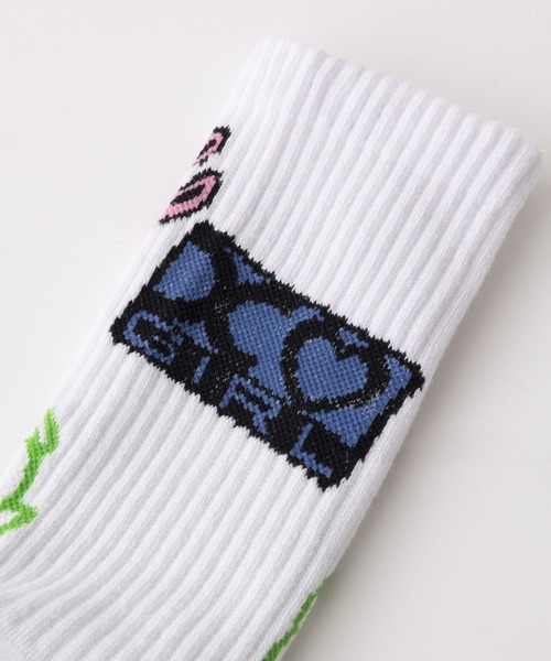 X-girl（エックスガール）の「STICKER RIB SOCKS（ソックス/靴下・レディース・ホワイト/ブラック・ONE SIZE）」の6枚目の写真