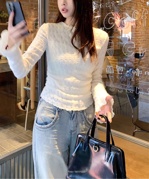 tシャツ スキッパーリボンネック袖フレアトップス レディース スキッパーリボンネック袖フレアトップス（Tシャツ/カットソー