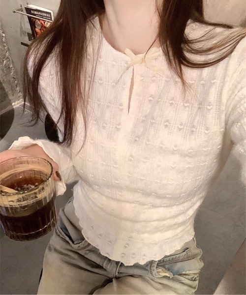 tシャツ スキッパーリボンネック袖フレアトップス レディース スキッパーリボンネック袖フレアトップス（Tシャツ/カットソー