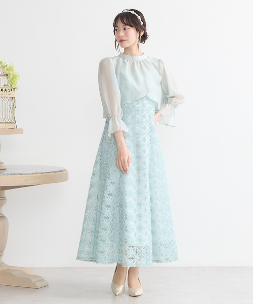 earth music&ecology（アースミュージックアンドエコロジー）の「SET2点シアーブラウス＋3Dレースワンピース（ドレス・レディース・ミント/ブラック/サックスブルー・M/S）」の2枚目の写真