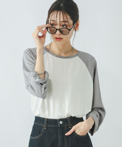 GLOBAL WORK(グローバルワーク)の「ヘビロッTEEセミシアーラグラン/287527(Tシャツ/カットソー・レディース・グレー/ネイビー・MEDIUM/LARGE)」の2枚目の写真