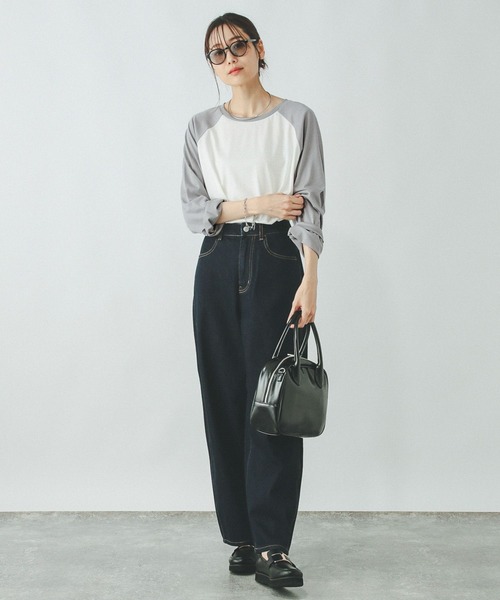GLOBAL WORK(グローバルワーク)の「ヘビロッTEEセミシアーラグラン/287527(Tシャツ/カットソー・レディース・グレー/ネイビー・MEDIUM/LARGE)」の4枚目の写真