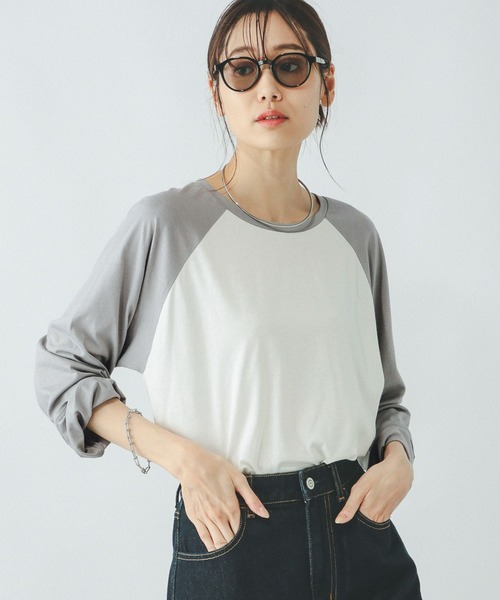 GLOBAL WORK(グローバルワーク)の「ヘビロッTEEセミシアーラグラン/287527(Tシャツ/カットソー・レディース・グレー/ネイビー・MEDIUM/LARGE)」の5枚目の写真