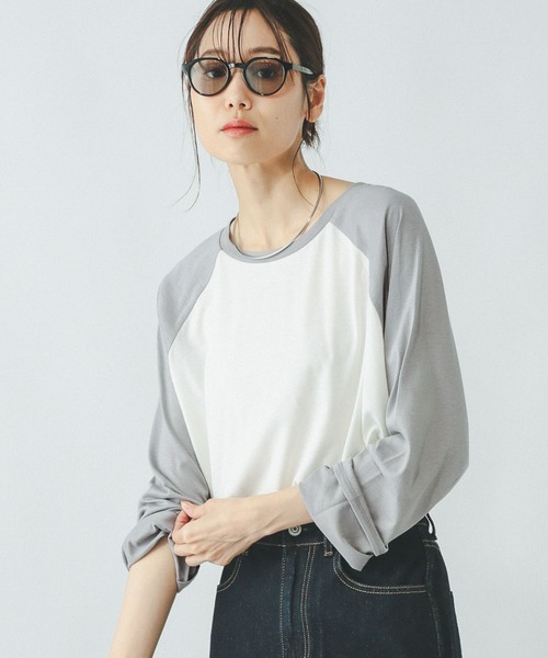 GLOBAL WORK(グローバルワーク)の「ヘビロッTEEセミシアーラグラン/287527(Tシャツ/カットソー・レディース・グレー/ネイビー・MEDIUM/LARGE)」の6枚目の写真