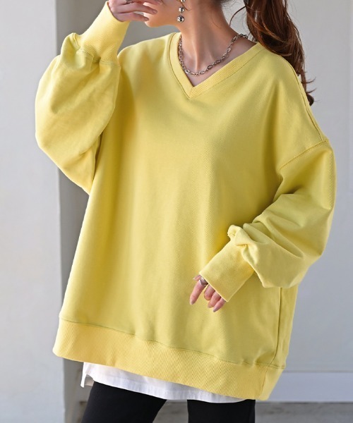 HUG.U（ハグユー）の「「神スウェット誕生」 抜け感 Vネック × ぽわん袖 スウェット（スウェット・レディース・アイボリー/ブラック/グリーン/ライトブルー/カーキブラウン/レッド/ライトグレー/オレンジ/ダークグレー/イエロー・FREE）」の8枚目の写真