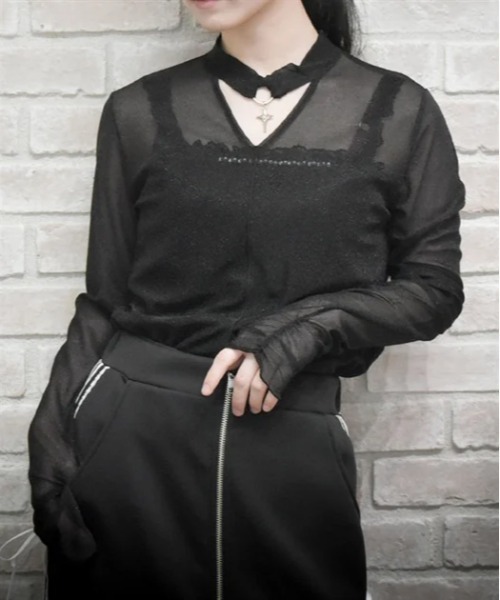 axes femme POETIQUE(アクシーズファムポエティック)の「チョーカーデザインシアープルオーバー(Tシャツ/カットソー・レディース・ホワイト/ブラック/グレー・MEDIUM)」の1枚目の写真