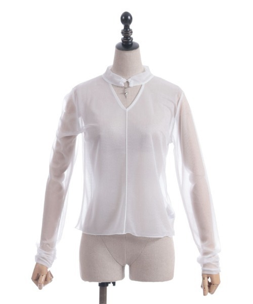 axes femme POETIQUE(アクシーズファムポエティック)の「チョーカーデザインシアープルオーバー(Tシャツ/カットソー・レディース・ホワイト/ブラック/グレー・MEDIUM)」の19枚目の写真