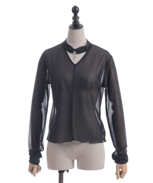 axes femme POETIQUE(アクシーズファムポエティック)の「チョーカーデザインシアープルオーバー(Tシャツ/カットソー・レディース・ホワイト/ブラック/グレー・MEDIUM)」の7枚目の写真